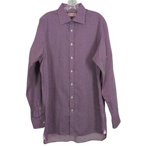 PINK Thomas Pink Long Sleeve Dress Shirt Mens 16.5 36.5 Pink Purple Gingham